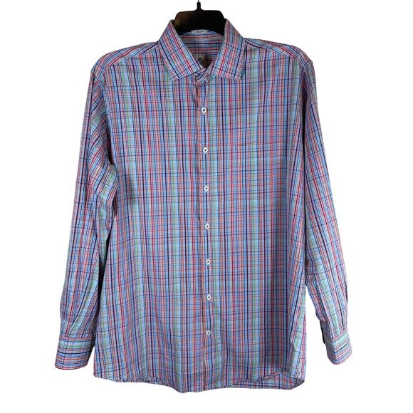 Peter Millar Multicolor Plaid Seaside Finish Button Up Shirt Men's Large‎ Casual - Picture 2 of 8